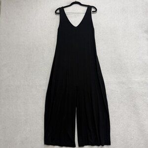 Boody Jumpsuit Womens Medium Black Bamboo Viscose Wide Leg Sleeveless Pockets